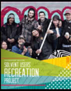 Group photo of youth for the Solvent Users Recreation Project with colorful graphic overlay.
