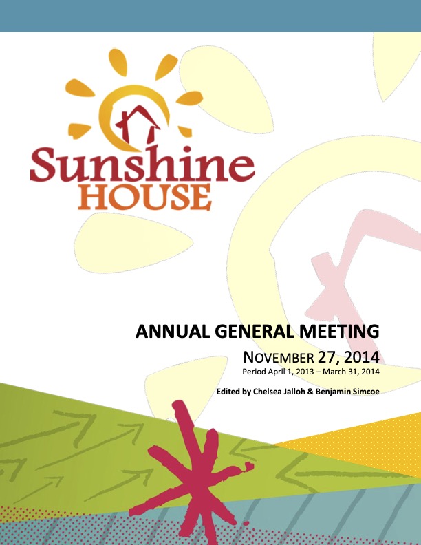 Sunshine House Annual General Meeting November 27, 2014 report cover.