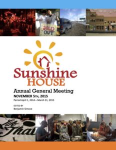 Sunshine House Annual General Meeting November 5th, 2015 cover with collage of photos.