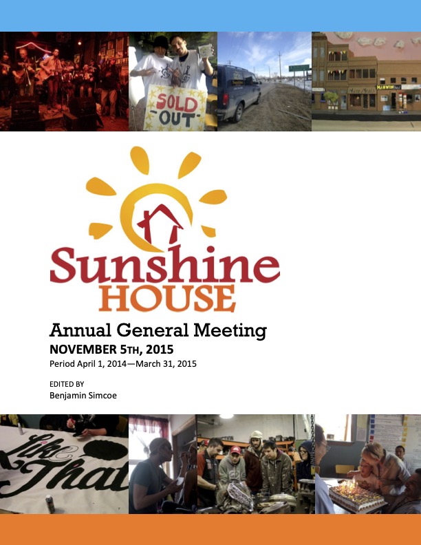 Sunshine House Annual General Meeting November 5th, 2015 cover with collage of photos.