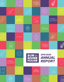 Sunshine House 2019-2020 Annual Report cover with colorful icons.